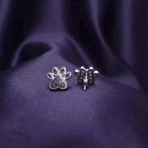 1Ct Round Lab-Created Black Diamond Dog Paw Stud Earrings 14K White Gold Plated - Picture 1 of 3