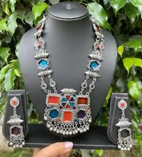 Vintage Indian Traditional Ethnic Silver Oxidized Afghani Long Indian Necklaces