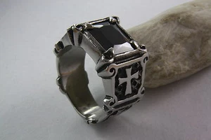 KREUZ RING GOTHIC BLACK ONYX STEIN Stainless Steel Edelstahl / 378 - Bild 1 von 1