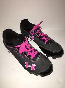 Under Armour Girls Soccer Baseball Softball Plastic Cleats Black Pink Size - Picture 1 of 12