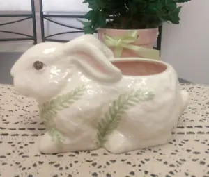 Vintage 2000 Mud Pie Rabbit Planter Easter Country  - Picture 1 of 6