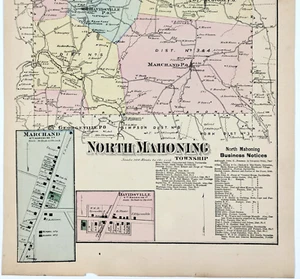 1871  MAHONING - MARCHLAND  Twnshp Plat Map PENNSYLVANIA Indiana Cty ORIGINAL - Picture 1 of 4