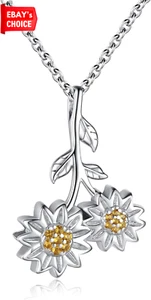 Sunflower Dual Urn Pendant Necklace 925 Silver Keepsake Cremation Jewelry - Picture 1 of 12