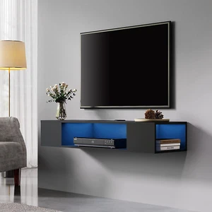 Floating TV Stand Shelf with Blue LED Lights, Wall Mounted Entertainment Center - Picture 1 of 6