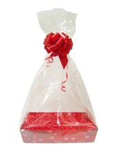 Valentine's Day Gift Basket Kit - Hearts Cardboard Tray, Red Shred, Bow & Bag