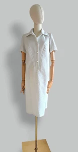 Vintage 60 Crimplene White With Soft Metallic Shimmer Lurex Dress Size S - Picture 1 of 4