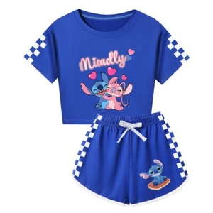 Girls Lilo&Stitch Cartoon Athletic Outfit Jogging T-Shirt Set Tracksuit 2 piece - Picture 1 of 25