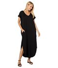 Bobi Los Angeles 291166 Women Curved Hem Maxi Dress Black Size Md