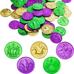 Monedas de Mardi Gras Oro Verde Púrpura Mardi Gras Moneda de Plástico Favores de Fiesta a Granel - Imagen 1 de 13
