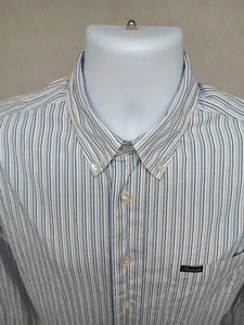 Faconnable Mens Classique Large Blue Red Stripes Button Long Sleeve Shirt Roomy - Picture 1 of 16