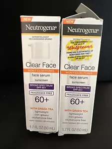 NWB 2PK Neutrogena Clear Face Serum Sunscreen SPF60+ w/ Green Tea 1.7oz (09/24) - Picture 1 of 18