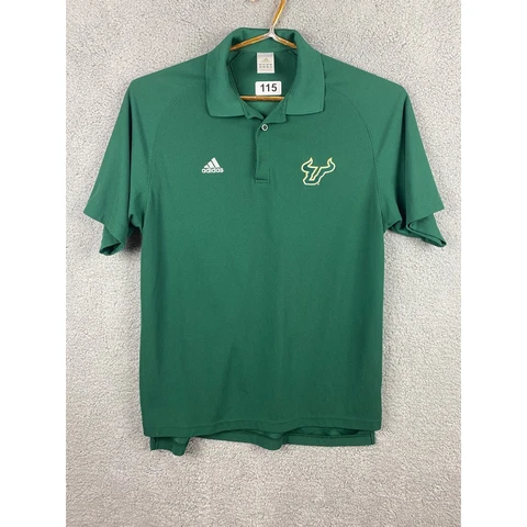 South Florida Bulls Adidas Mens Polo Shirt Green Short Sleeve Collar Button XL Cover