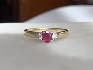 Solid 10ct Gold (417) Natural Ruby Diamond Trilody Ring / Size N 1/2 - Picture 1 of 4