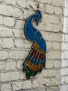 Rainbow Light Blue Peacock Mosaic Tile Wall Mirror 45cm x 20cm Handmade New - Picture 1 of 8