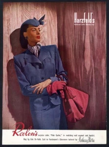 ANTHONY BLOTTA Fashion REVLON Cosmetic Ad 1944 Woman Suit Pink Bag Purse - Picture 1 of 1