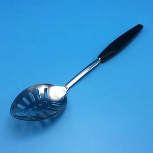 VTG FOLEY Chrome Slotted Serving SPOON Strainer Black Handle Kitchen Utensil USA - Picture 1 of 12