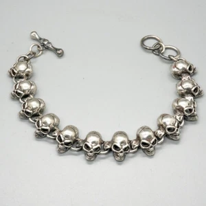 3D Skull Bracelet 925 sterling silver handmade Chain Choker Link Gothic Biker - Picture 1 of 2