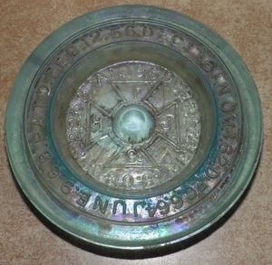 MASONS KEYSTONE 1858 AQUAMARINE UNUSUAL GLASS CANNING FRUIT JAR LID 3" ACROSS - Picture 1 of 3