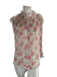 Sundance Amelia Bluse Damen Größe Large Blumenmuster transparent gesmokt Prärie Landhaus - Bild 1 von 7