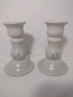 Vintage Pfaltzgraff Heirloom Candlestick Holders Pair Gray White Floral EUC - Image 1 of 4