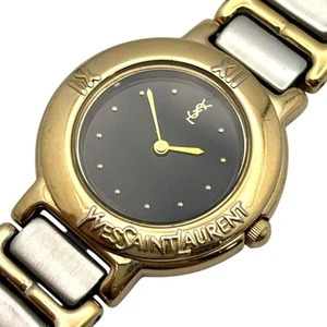 YSL Quartz Watch Black Dial Silver Gold Combo Womens 23mm 2200 Vintage Rare - Picture 1 of 9