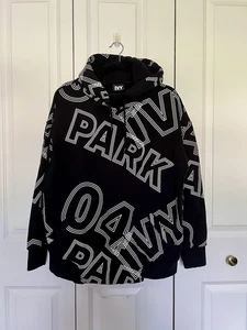 IVY PARK Hoodie mit Kordelzug am Ausschnitt schwarz weiß Buchstaben Beyoncé Oversized Größe Large - Bild 1 von 14