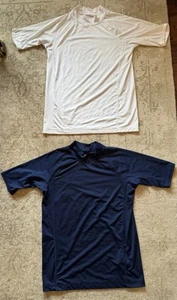 2 Pc Set Lot Lands End Boys Swim Shirt Rash Guard Navy Blue & White Sz XL - Picture 1 of 5