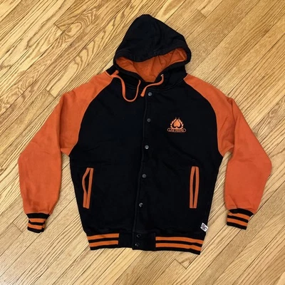 Jaqueta Bombardeiro Vintage Las Vegas Bordada Varsity com Capuz Média Preta/Laranja - Imagem 1 de 4