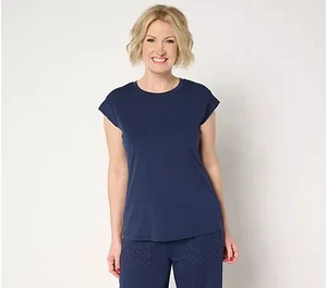 AnyBody T-shirt manica ad cappuccio in maglia accogliente con ricamo-Navy-Piccola-NUOVA-A689694 - Foto 1 di 2