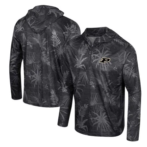 Men's Colosseum Black Purdue Boilermakers Palms Printed Lightweight Quarter-Zip - Picture 1 of 3