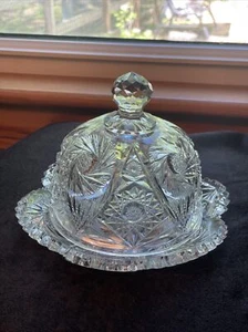 ABP American Cut Glass Butter Dome Dish Lid Pinwheel Hobstar Ozone Flashy - Picture 1 of 18
