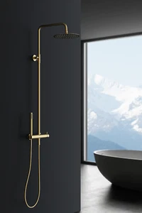 Duschset Duschsystem mit Amatur, Regendusche und Hanbrause gold 88-118x20 cm - Bild 1 von 5
