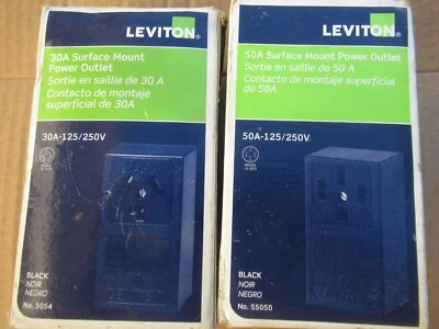 Pair of NOS Leviton surface mount power outlets 30amp 3 wire, 50amp 4 wire - Image 1 of 4