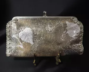 Vintage 1960s Boho Chic Clear & Silver Leaves Abstract Comestic/Clutch Wallet - Picture 1 of 4