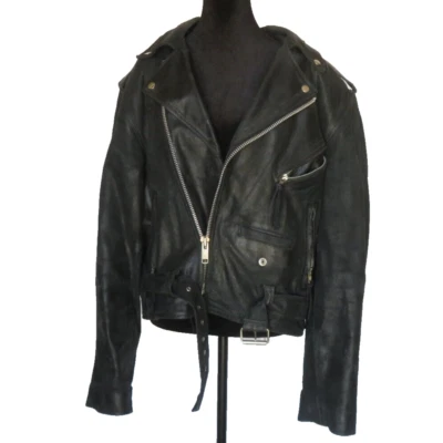 Chaqueta de motociclista vintage The Pierce Arrow® de cuero negro envejecido talla grande 42 Foto 1 de 4