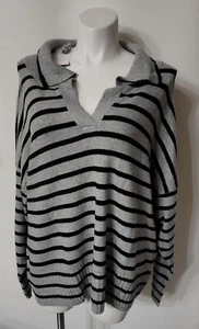 Stylus women's sweater Plus Size 3X lightweight Black and Gray Striped NWT - Picture 1 of 9