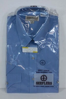 Camisa Western Sheplers De Colección Nueva en Paquete Manga Corta Poli Algodón Azul Perla 15 1/2 Foto 1 de 4