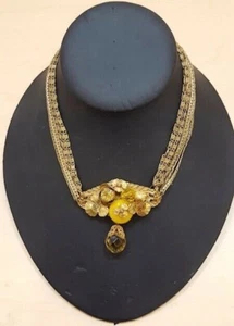 COLLECTIBLE ICONIC MIRIAM HASKELL CITRINE FLORAL MULTI-CHAIN CHOKER NECKLACE - Picture 1 of 6
