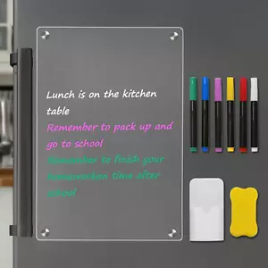 Clear Acrylic Dry Erase Board for Fridge, 12”×8” Magnetic Weekly Meal Planner, K - Picture 1 of 6