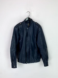 Nico Real Leather blue Vintage Jacket Size 42 - Picture 1 of 17