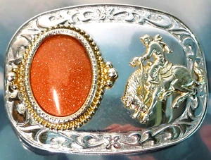 Western Cowboy Belt Buckle - Bronc Riding - Made in USA - 3.75 in x 2.75 in. - Picture 1 of 6