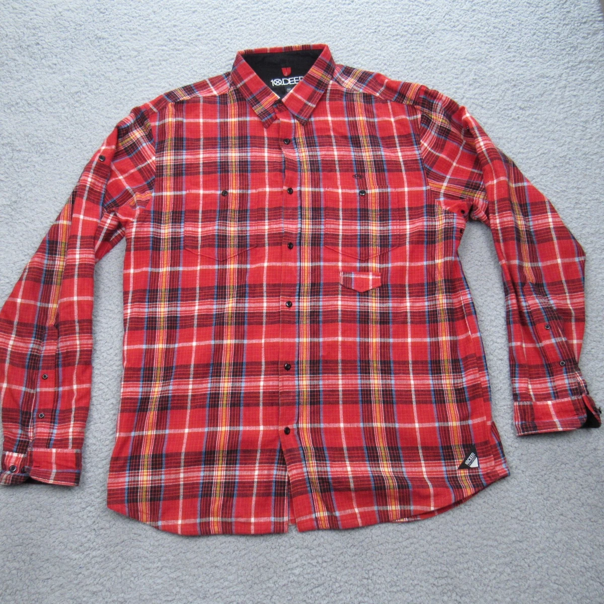 Damipow Men's Flannel Shirt - Long Sleeve Plaid Button Down, Soft Brushed Cotton, Size Large