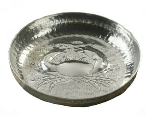 Crab 15192 Serving Plate Round Food Safe Hammered Aluminum 9" L Silver - Picture 1 of 1