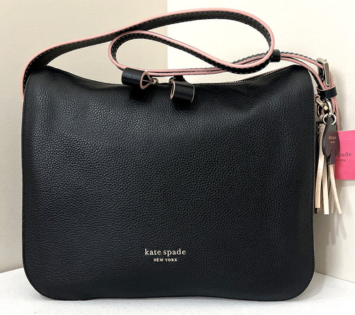 Nuova borsa a tracolla media Kate Spade Anyday pelle di ciottoli nera con sacchetto antipolvere