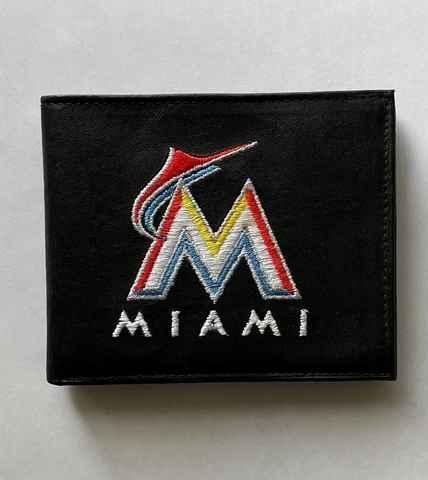 MLB Miami Marlins Bifold Leather Wallet with Embroidered Logo Baseball Cover