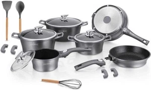 Set di Batterie Pentole e Padelle 17 Pz Antiaderente Rivestim.in Pietra silver - Foto 1 di 4