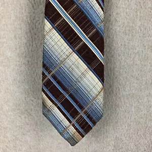 Vintage Tie 1970s Givenchy Brown Blue Striped Plaid Polyester Necktie - Picture 1 of 15