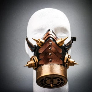 Gold Spike Steampunk Poison Gas Mask Half Face Cosplay Halloween Unisex Cosplay - Picture 1 of 6