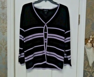 WOMEN'S FINITY CARDIGAN, 3/4 SLEEVES, BLACK, DRIED LAVENDER STRIPES, SZ. L NWT - Picture 1 of 8