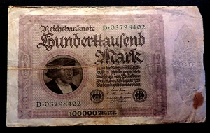 Deutsches Reich 100000 Mark 1923 Reichsbanknote Nr. D.03798402 - Bild 1 von 3